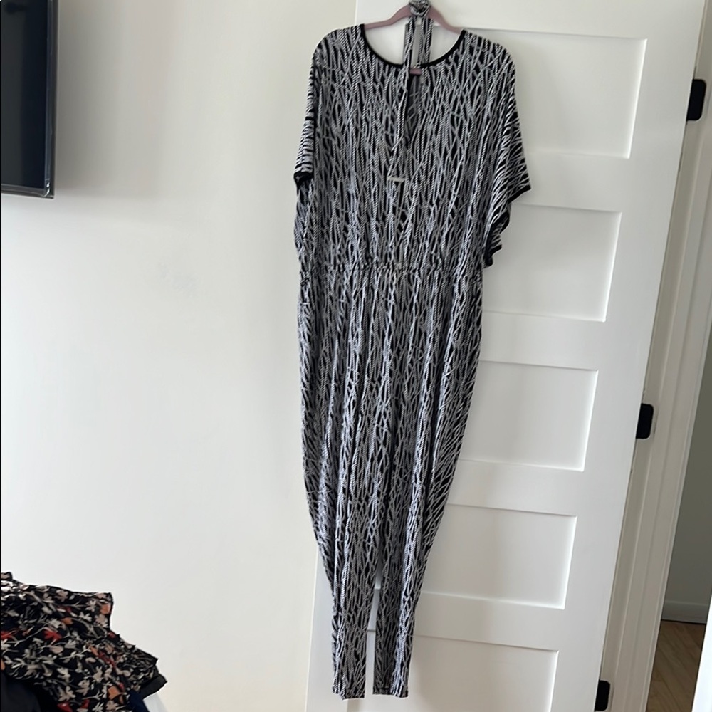 Michael Kors Black and White Dolman Sleeve Jumpsuit